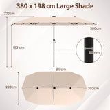 13 FT Large Patio Umbrella with LED Solar Lights and Crank Handle-Beige