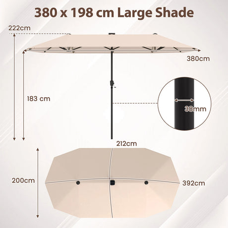 13 FT Large Patio Umbrella with LED Solar Lights and Crank Handle-Beige