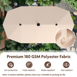 13 FT Large Patio Umbrella with LED Solar Lights and Crank Handle-Beige