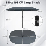 13 FT Large Patio Umbrella with LED Solar Lights and Crank Handle-Gray