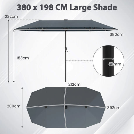 13 FT Large Patio Umbrella with LED Solar Lights and Crank Handle-Gray