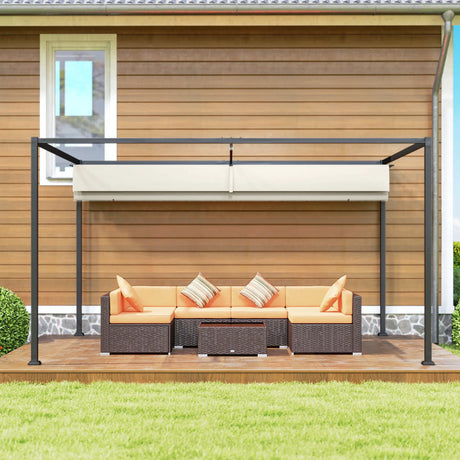 Outsunny 3x2m Metal Pergola with Retractable Roof, Garden Gazebo Canopy Shelter for Outdoor, Patio, Cream White