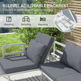 Outsunny 3 Piece Garden Furniture Set with 5-Level Adjustable Lounger, L Shaped Garden Corner Sofa with Cushions, Mesh Seat, Slatted Wood-Grain Table, Outdoor Furniture Set for Conservatory, Grey