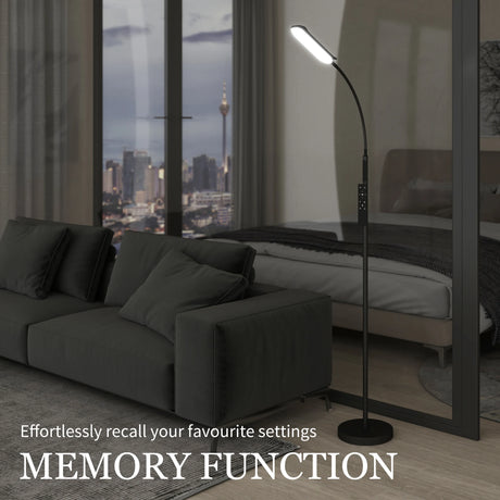 HOMCOM LED Floor Lamp, Standing Lamp with Remote & Touch Control, Stepless Dimmable Colours Temperature & Brightness, 360 Adjustable Gooseneck, 1 Hour Timer, Memory Function for Living Room, Black