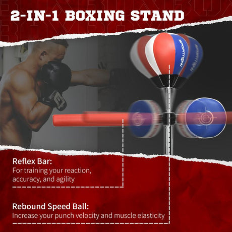 SPORTNOW Adjustable Speed Bag, Boxing Bag, with Stand, Reflex Bar, Punching Pad, Multicolour