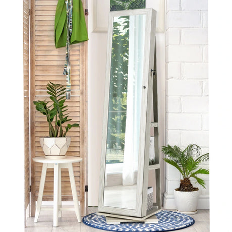 2-in-1 Lockable Jewelry Cabinet with Full Length Mirror