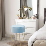 Round Velvet Ottoman Footrest Stool Side Table Dressing Chair with Metal Legs-Blue