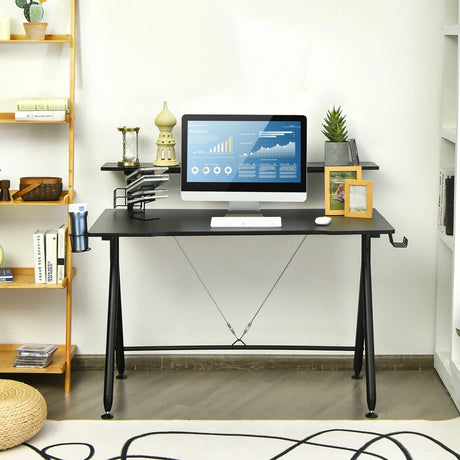 E-Sports Gaming Desk with Monitor Shelf and Cup Holder