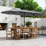 393 cm Double-Sided Patio Umbrella with Base and Solar Lights-Grey