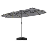 393 cm Double-Sided Patio Umbrella with Base and Solar Lights-Grey