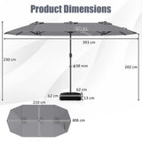 393 cm Double-Sided Patio Umbrella with Base and Solar Lights-Grey