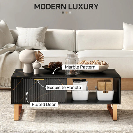 HOMCOM Elegant Marble Effect Storage Coffee Table - Black