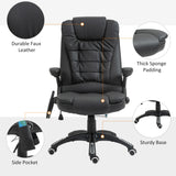 HOMCOM 6-Point Massage Office Chair with Seat Heated for Home Office, PU Leather High Back Executive Desk Chair with Adjustable Height and 360 Swivel for Work Study, Black
