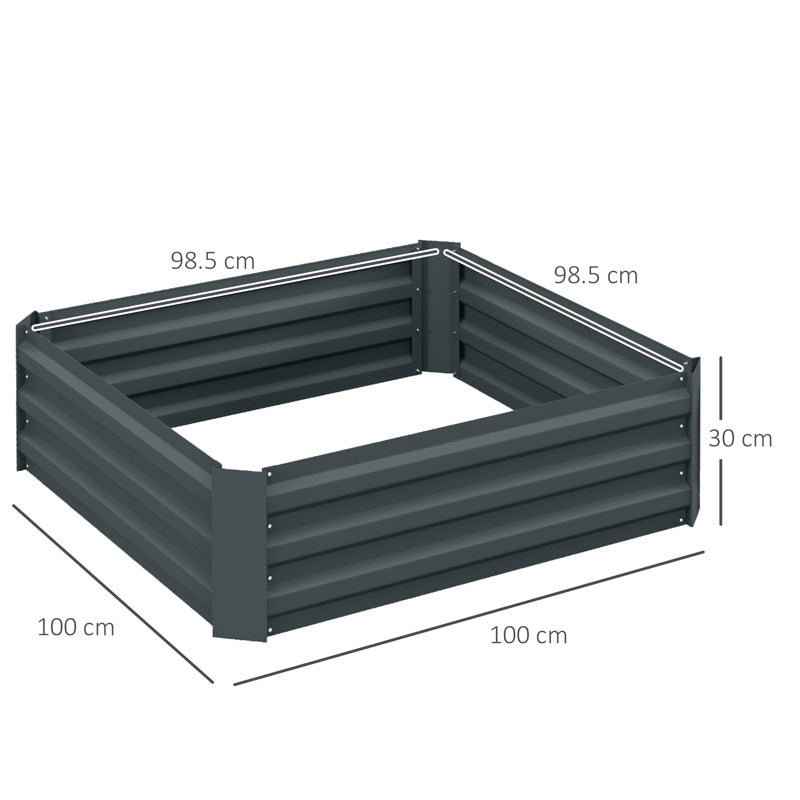 Outsunny Set of 2 291L Raised Garden Bed, Elevated Galvanised Planter Box for Flowers, Herbs, 100x100x30cm, Dark Grey