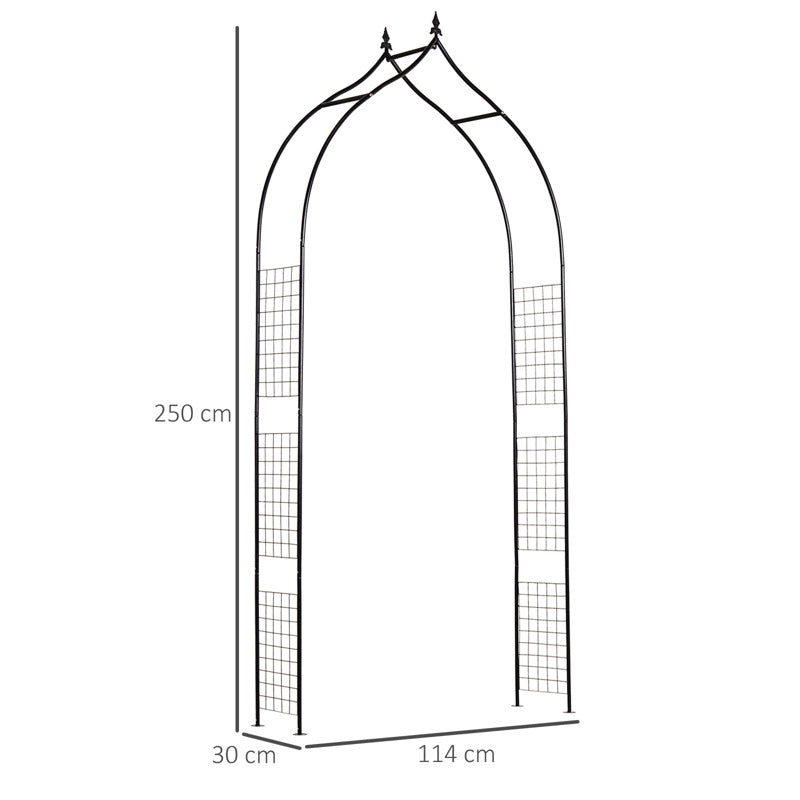 Outsunny Vintage Style Steel Garden Patio Outdoor Arbor & Trellis Arch Support Vines & Climbing Plants Garden Decoration - Black 2.5H m