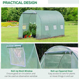 Outsunny Walk-in Polytunnel Greenhouse, Outdoor Garden Tunnel Greenhouse Tent with Zipped Roll-Up Door and 6 Mesh Windows, 3 x 2M