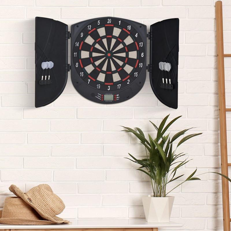 HOMCOM  Electronic Dartboard Set 26 Games and 185 Variations with 6 Darts and Cabinet to Stroage Multi-Game Option Ready-to-Play