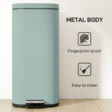 HOMCOM 30L Kitchen Bin, Compact Pedal Bin with Soft-Close and Stay-Open Lid, Removable Bucket for Kitchen, Home, Office, Green