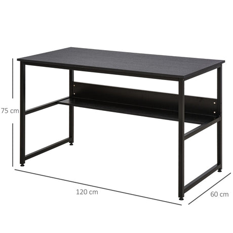 HOMCOM Computer Desk with Storage Shelf, 120 x 60cm Home Office Desk with Metal Frame, Study Table, Easy Assembly, Black