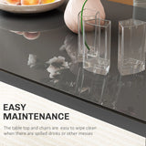 HOMCOM 5-Piece Kitchen Dining Table Set with 4 Faux Leather Metal Frame Chairs Glass Tabletop Desk for Dining Room, Kitchen, Dinette, Grey