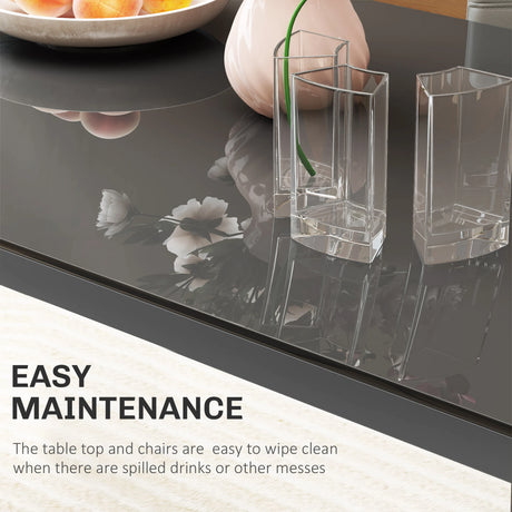 HOMCOM 5-Piece Kitchen Dining Table Set with 4 Faux Leather Metal Frame Chairs Glass Tabletop Desk for Dining Room, Kitchen, Dinette, Grey