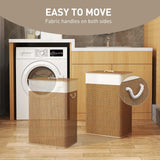 HOMCOM Bamboo Laundry Basket with Lid, 72L Laundry Hamper with Rope Handles, Washing Basket with Removable Washable Liner Bag for Bathroom, Bedroom, Brown