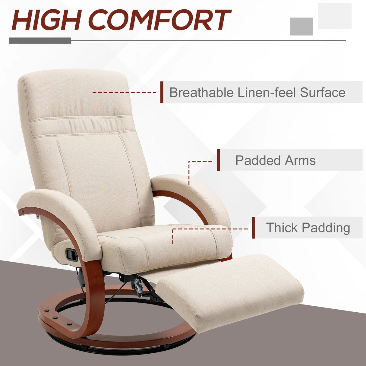 HOMCOM 135 Manual Reclining Swivel Chair, with Footrest - Beige