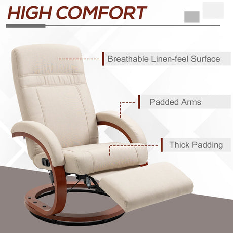 HOMCOM 135 Manual Reclining Swivel Chair, with Footrest - Beige