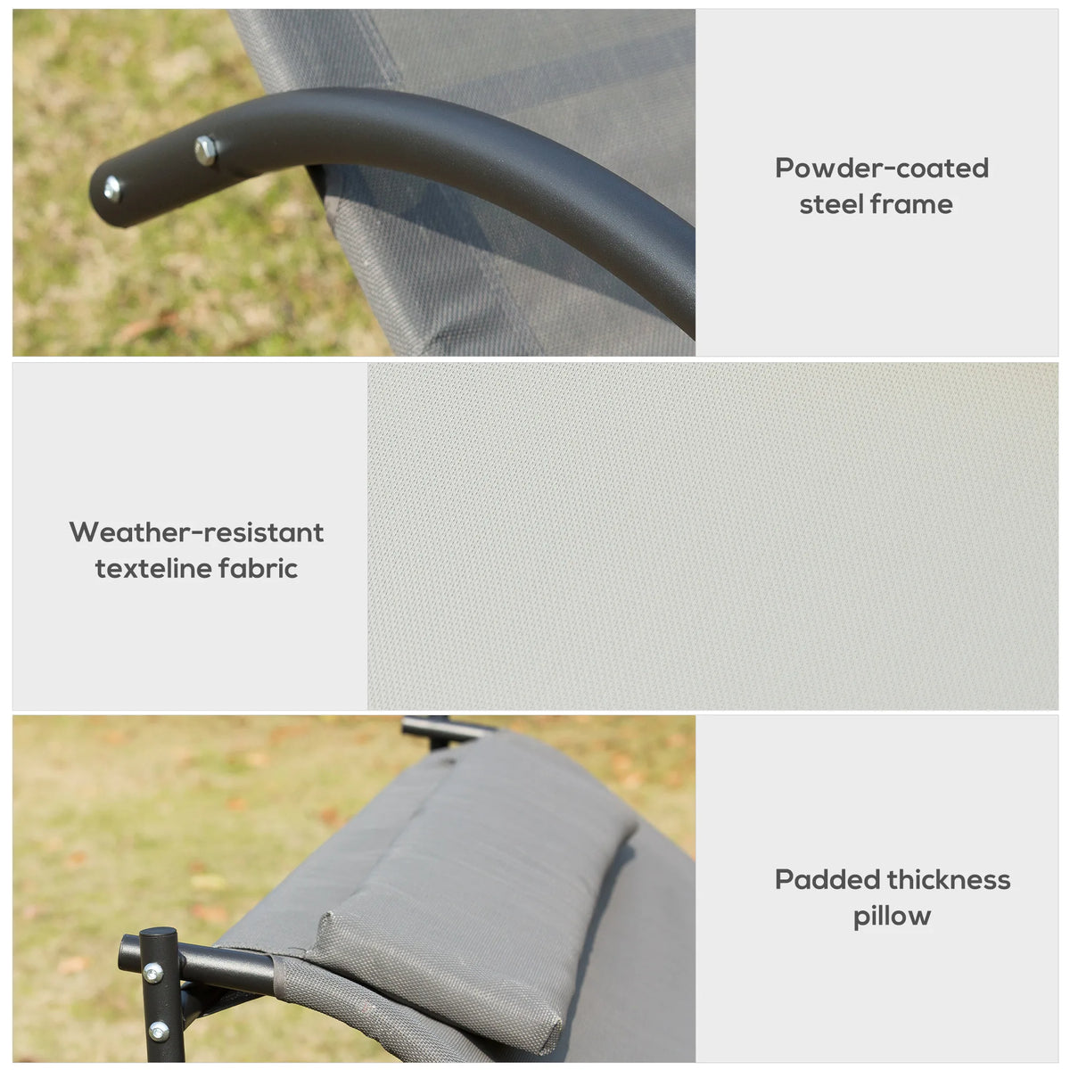 Outsunny Double Sun Lounger, Rocking Lounger Sunbed Daybed with Armrest and Headrest Pillow, for Two, For Outdoor Patio Garden, Grey