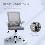 Vinsetto Home Office Chair and Computer Desk Set, Mesh Chair with with 90 Flip-up Armrest, Study Desk with Keyboard Tray and Drawer, White and Grey