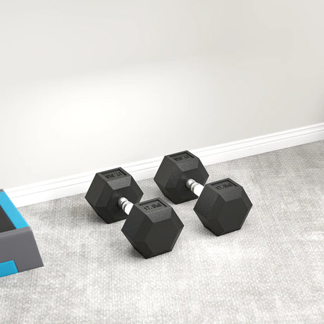 HOMCOM 35KG Rubber Hex Dumbbell Portable Hand Weights Dumbbell Home Gym