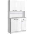 HOMCOM Kitchen Cupboard, Freestanding Kitchen Storage Cabinet with 6 Doors, Drawer, Adjustable Shelves and Open Countertop for Dining Room, White