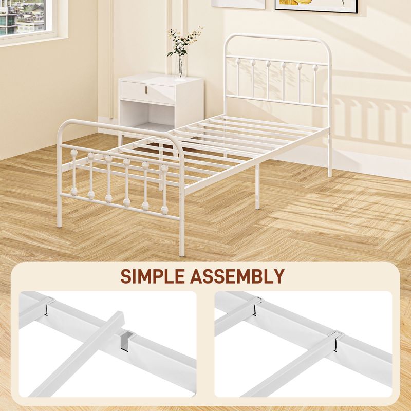 HOMCOM Single Minimalistic Metal Bed Frame - White