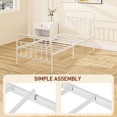 HOMCOM Single Minimalistic Metal Bed Frame - White