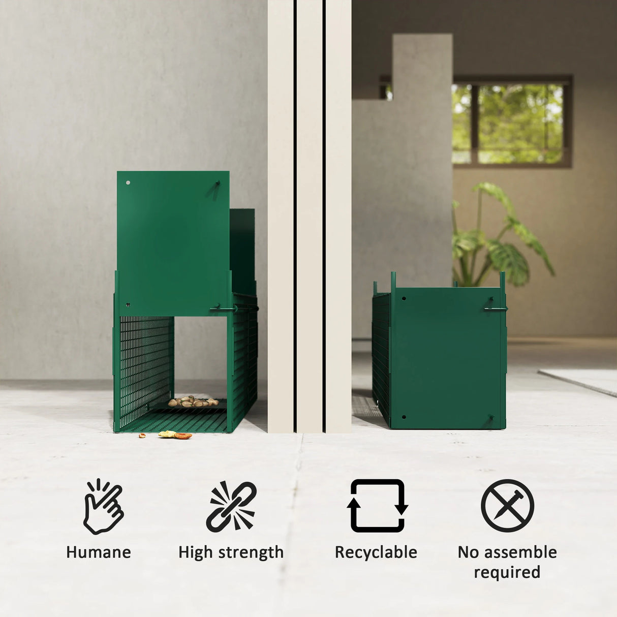 Outsunny Humane Rat Trap, Squirrel Trap with Double Doors, Live Cage Mousetrap for Indoors & Outdoors, Catch and Release Mice, Rats, Rodents, 60 x 18 x 20 cm, Green