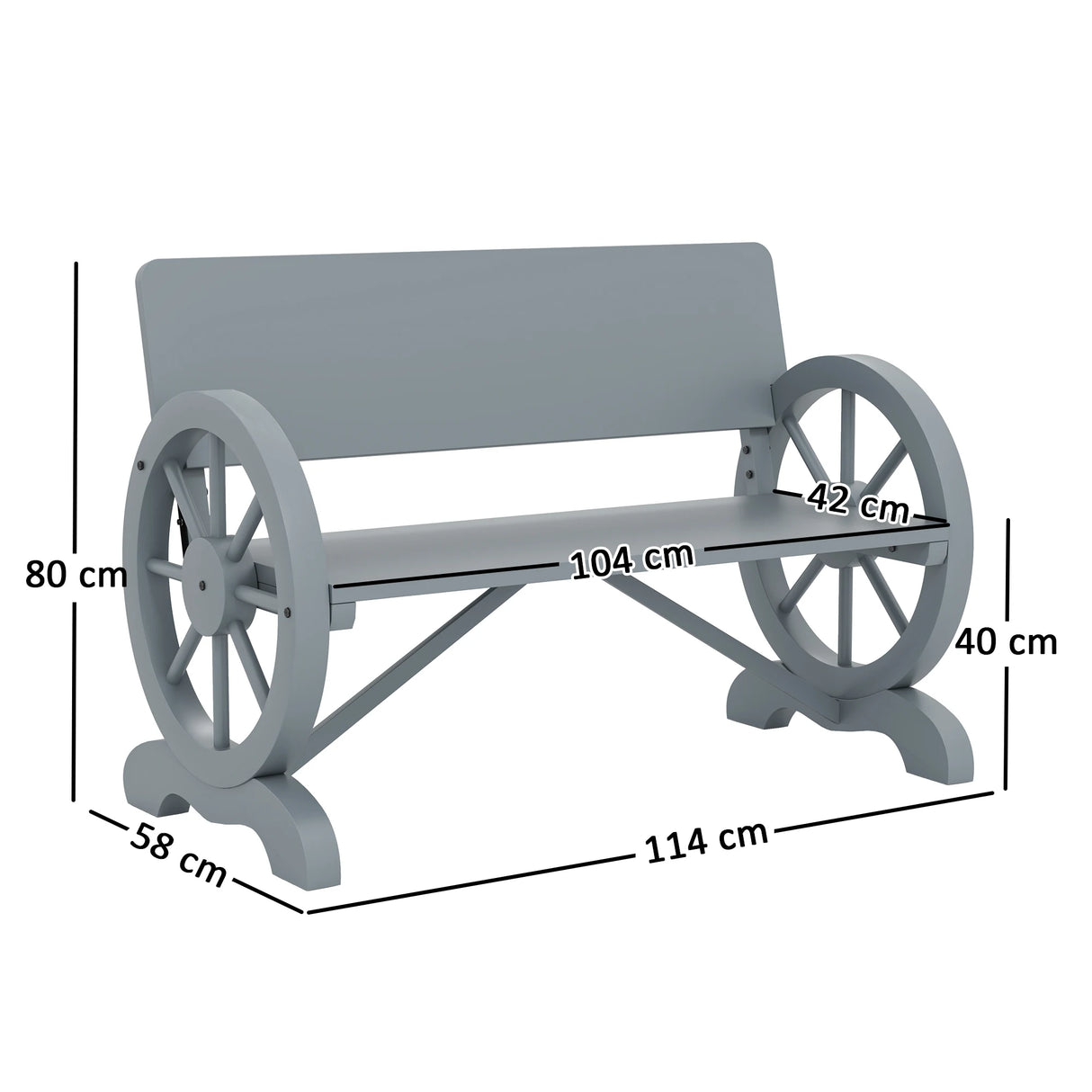 Outsunny Fir Wood 2-Seater Outdoor Garden Wagon Wheel Bench, Grey