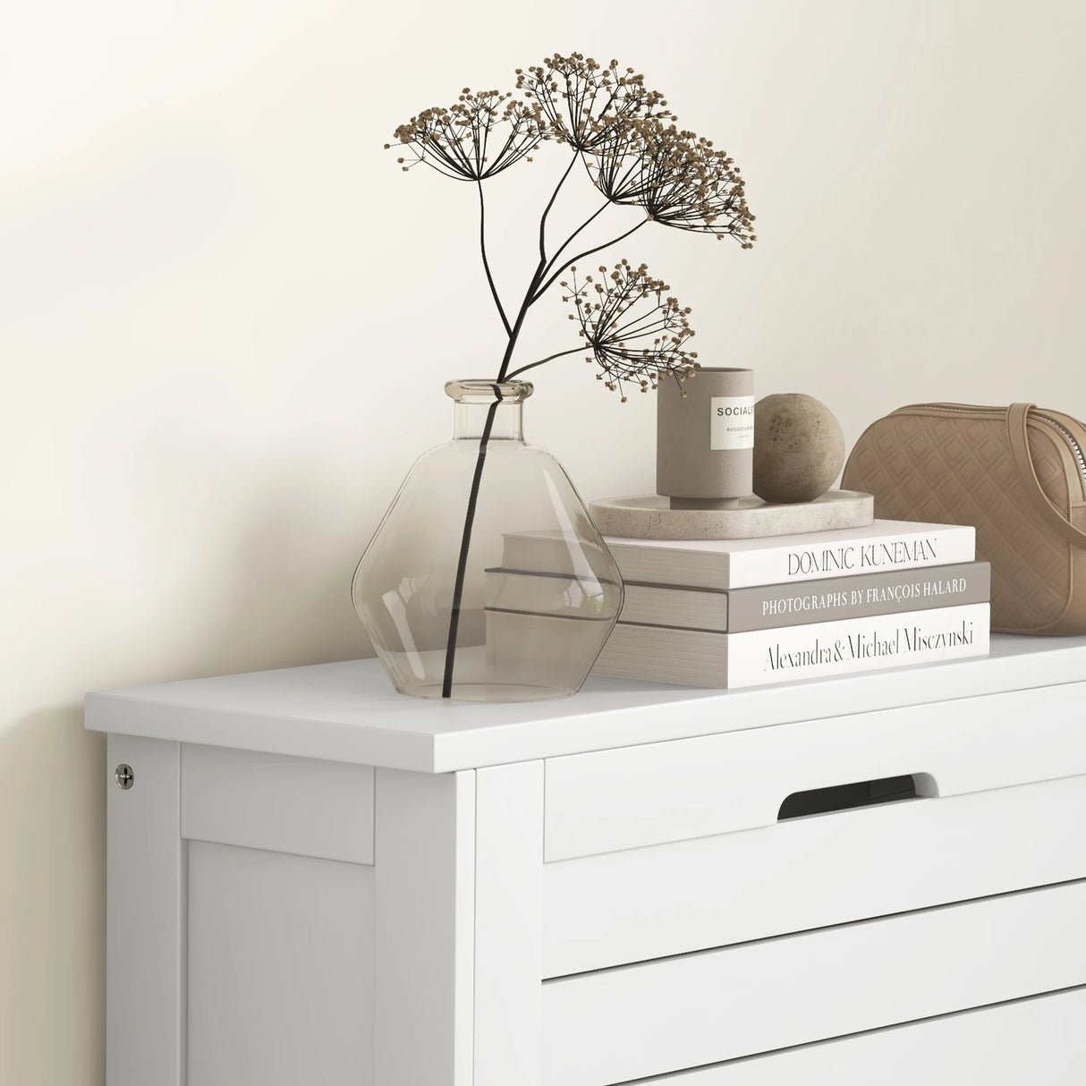 HOMCOM Narrow Shoe Cabinet with 3 Flip Drawers - White