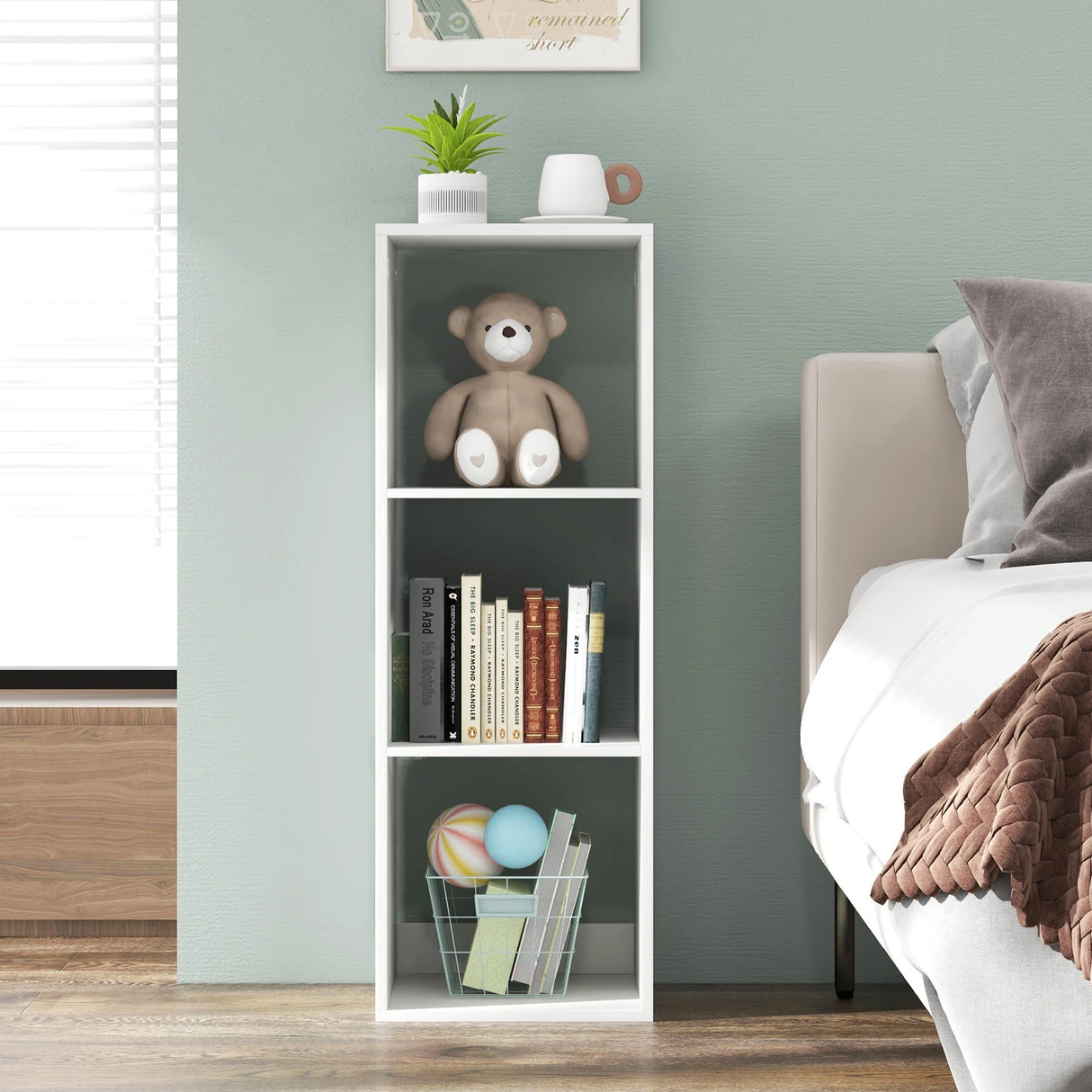 3-Cube Bookshelf Vertical Bookcase Open Storage Organizer-White
