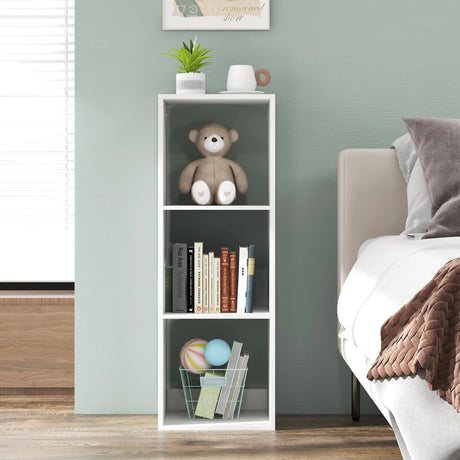 3-Cube Bookshelf Vertical Bookcase Open Storage Organizer-White