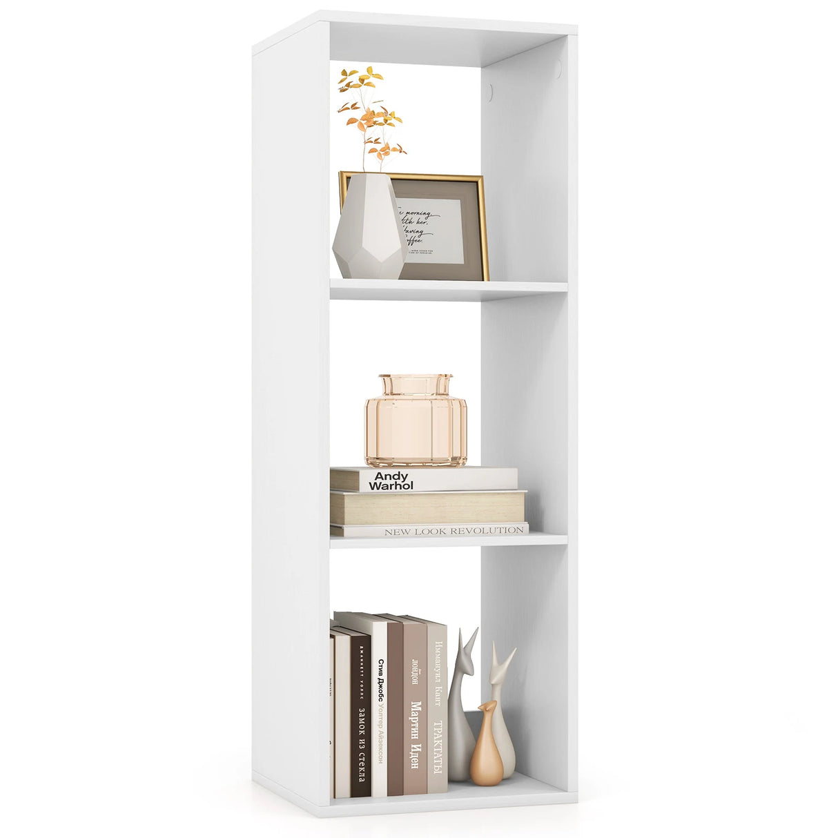3-Cube Bookshelf Vertical Bookcase Open Storage Organizer-White