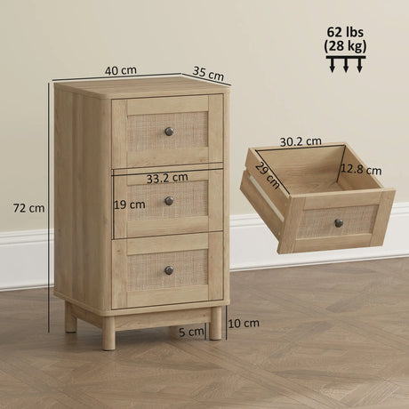 HOMCOM 40 cm Drawer Chest of Drawers with 3 Drawer - Oak