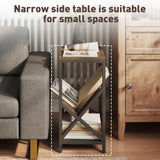 HOMCOM Narrow Side Table, End Table with 3-Tier Storage, V-Shaped Magazine Holder for Living Room, Bedroom, 40 x 30 x 61cm, Oak