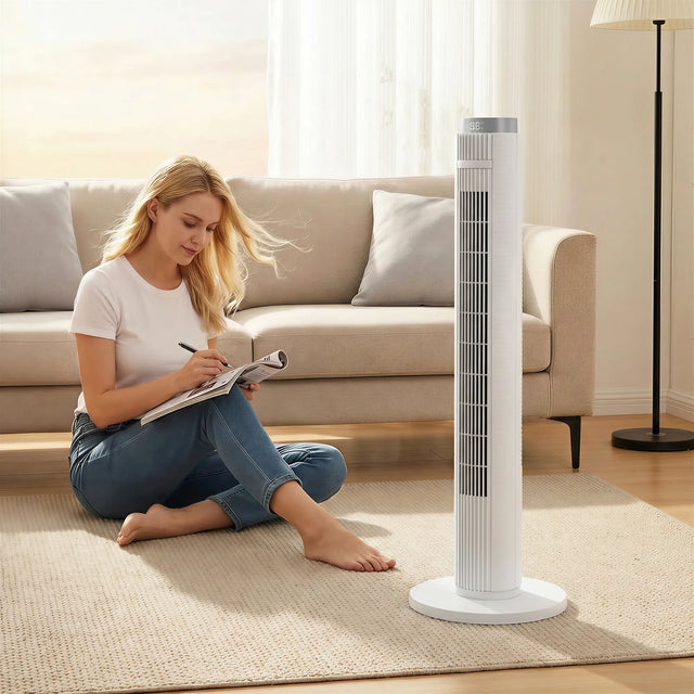 HOMCOM 96 cm Tower Fan with WiFi App Control, Standing Floor Fan with 3 Speed 4 Modes, 12 Hour Timer and Night Light White