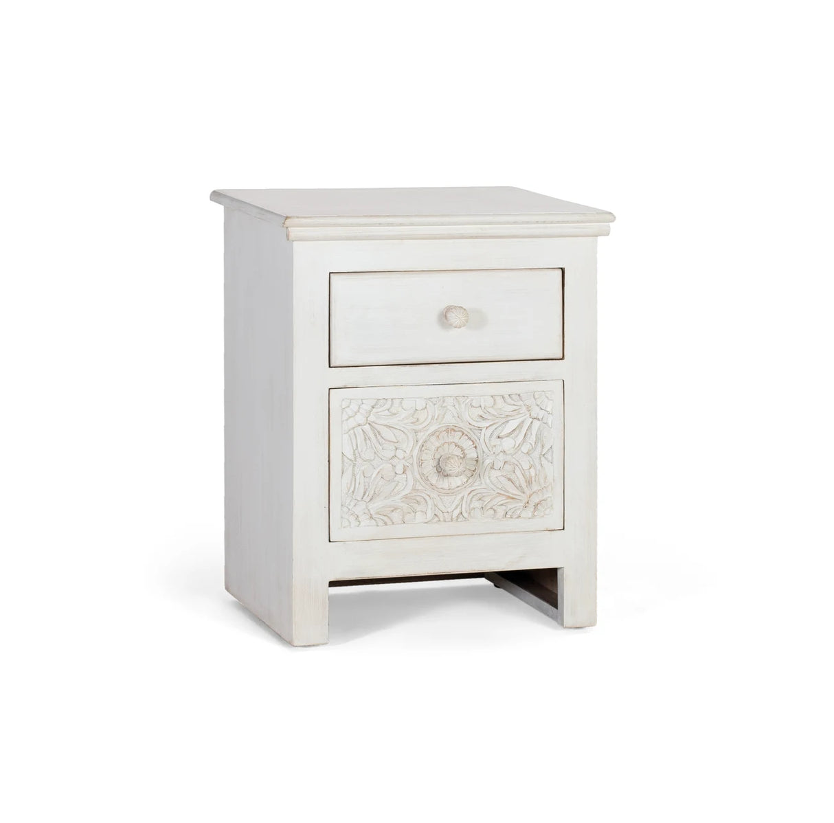 Giner and Colomer  Two-Drawer Bedside Table In Mango Wood With Hand-Carved Accents