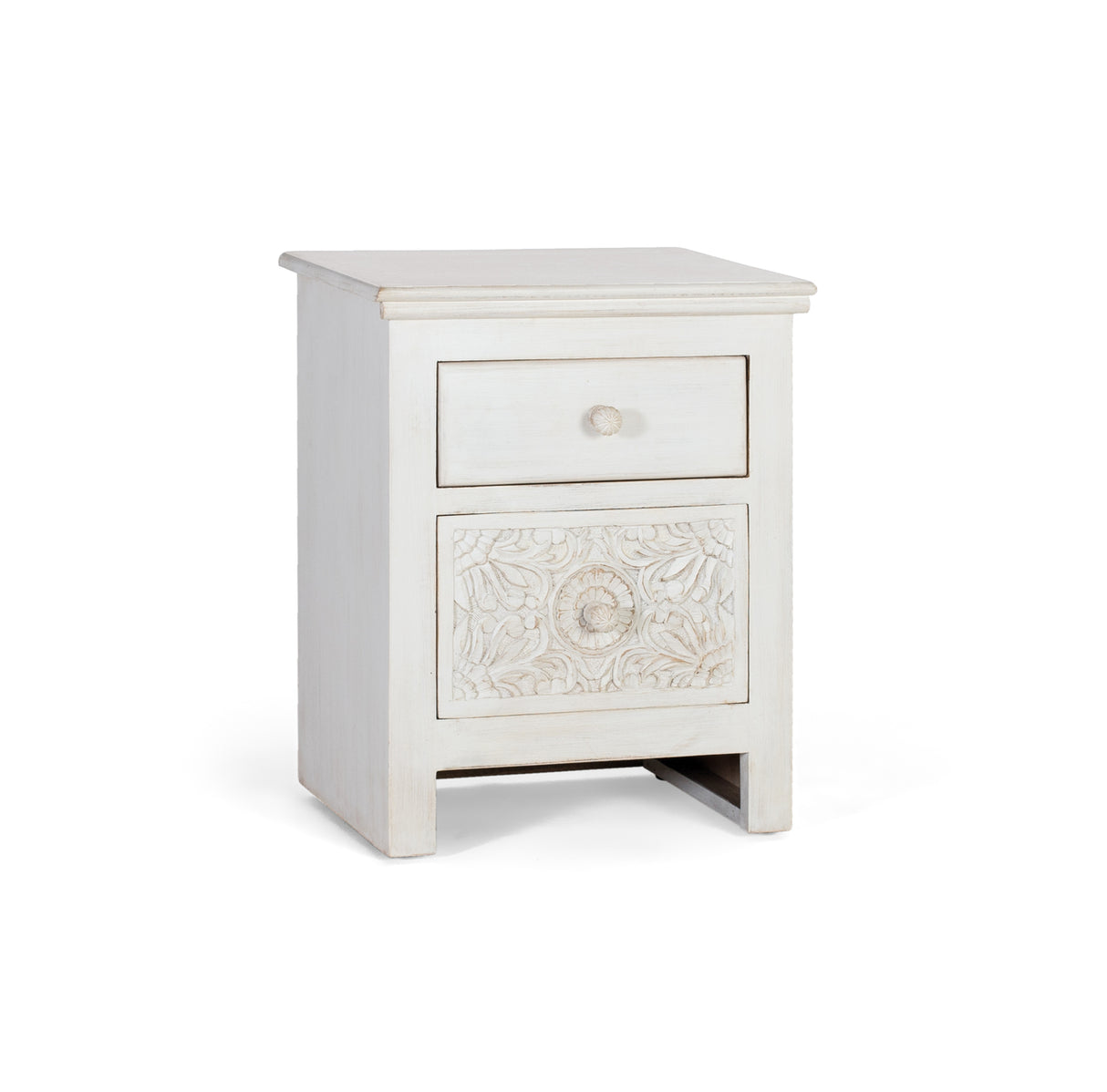 Giner and Colomer – Two-Drawer Bedside Table In Mango Wood With Hand-Carved Accents