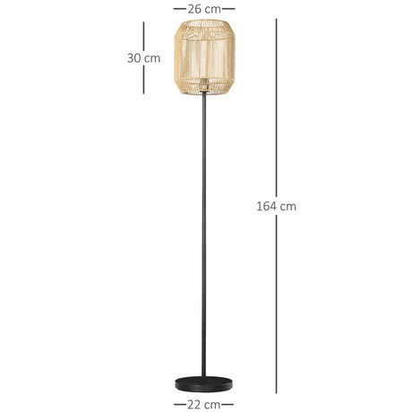 HOMCOM Farmhouse Standing Lamp, Floor Lamps with Hand Woven Rattan Lampshade for Living Room