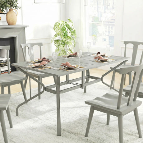 Outsunny Rectangle Garden Table with Parasol Hole, Outdoor Dining Table for 6, Patio Table for Balcony, 150cm x 90cm, Light Grey