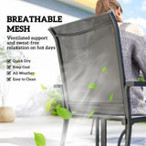 Outsunny 5 Pieces Outdoor Dining Set for 4, Garden Table and Stackable Chairs with Breathable Mesh Seat and Parasol Hole, Grey