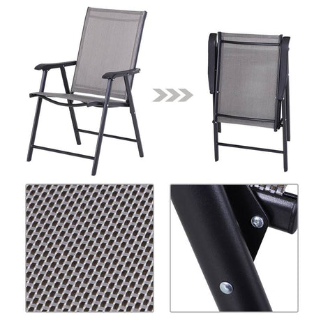 Outsunny Set of 2 Folding Garden Chairs, Metal Frame Garden Chairs Outdoor Patio Park Dining Seat with Breathable Mesh Seat, Grey