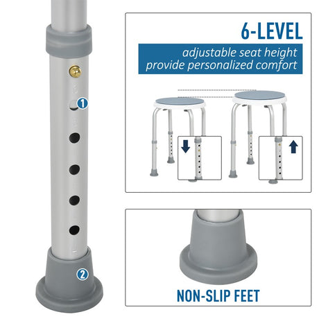 HOMCOM 360° Swivel Shower Chair, Height Adjustable Aluminium Shower Stool with Non-Slip Feet for Disabled, Elderly, Blue